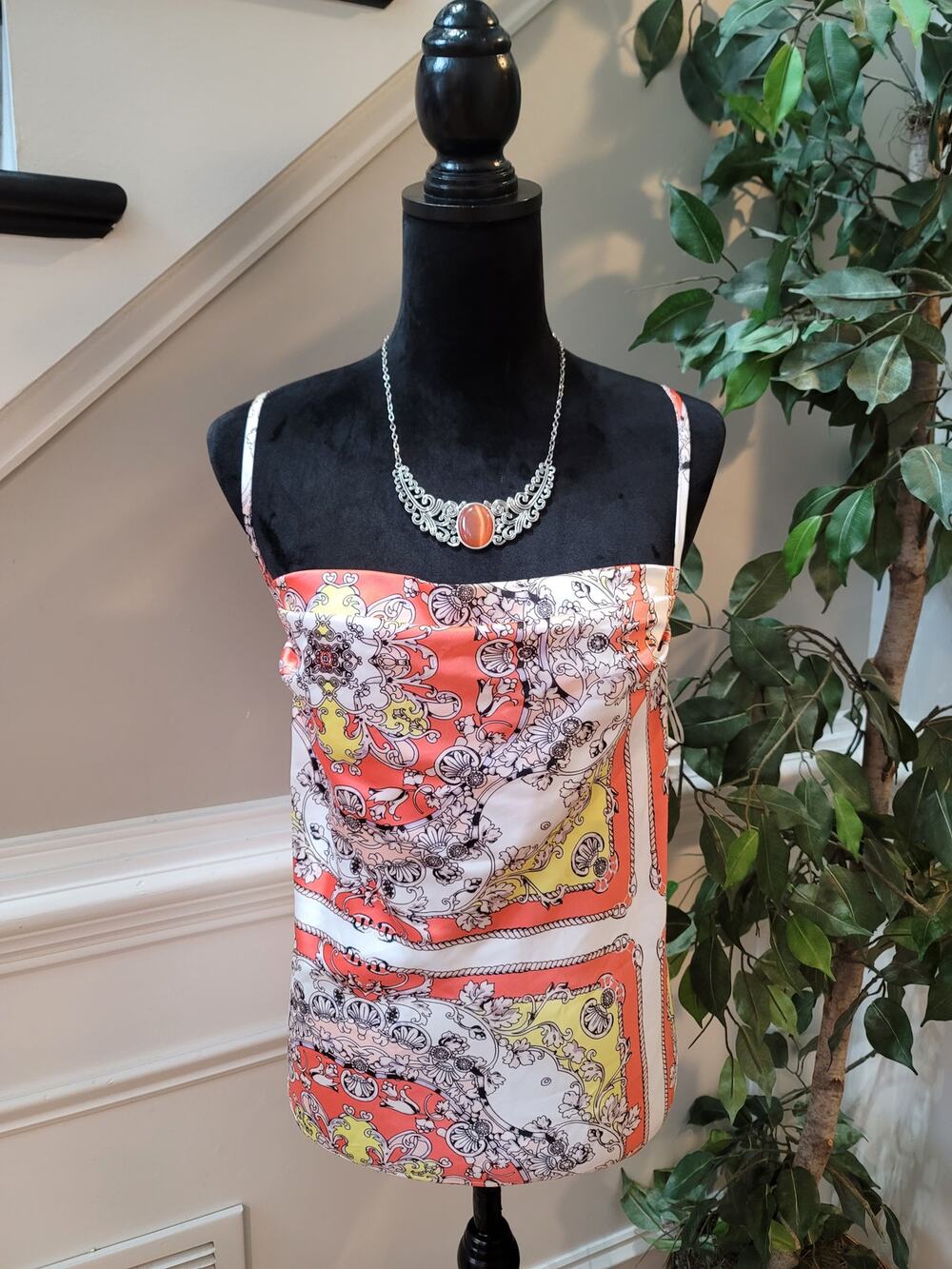 Cache Cami Tank Top Women's SZ XS Multicolor Floral Cowl Neck Spaghetti Strap